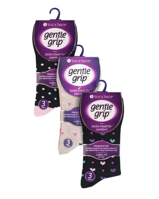 Gentle Grip Purple 9 Pair Multipack Ladies Cotton Crew Non Elastic Socks