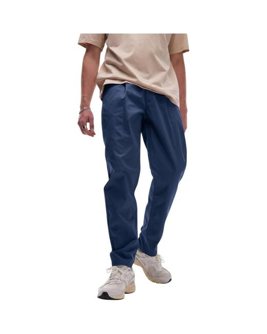 Topman Blue Chino Pant Tapered Fit Textured Soft Cotton Twin Pleat Trouser for men
