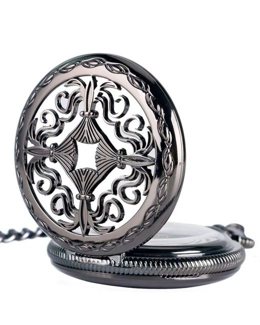 Infinity Leather Black Vintage Mechanical Skeleton Brass Pocket Watch