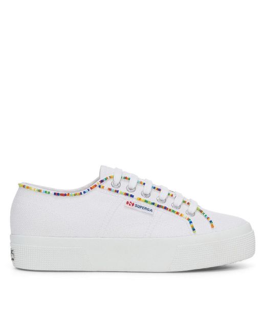 Superga White Ladies 2740 Beaded Trainers /Multicoloured)