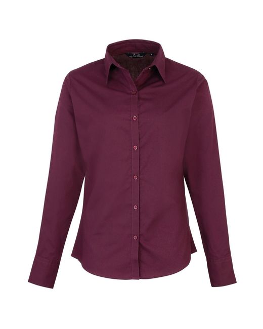 PREMIER Purple Ladies Poplin Long-Sleeved Blouse (Aubergine)