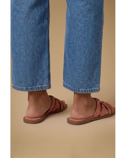 Oasis Blue Michelle Faux Suede Caged Slip-On Flat Sandals