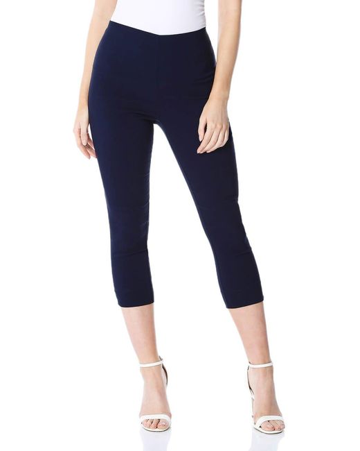 Roman Blue Gingham Elastic Waist Stretch Cropped Trouser