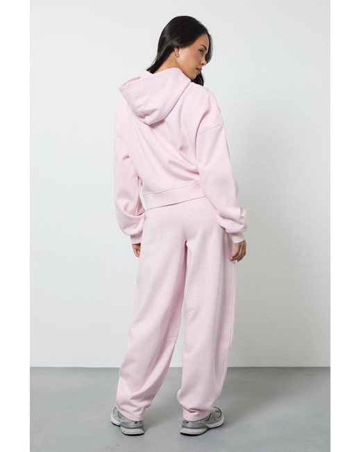 Boohoo Pink Boxy Zip Through Hoodie And Barrel Leg Jogger Tracksuit
