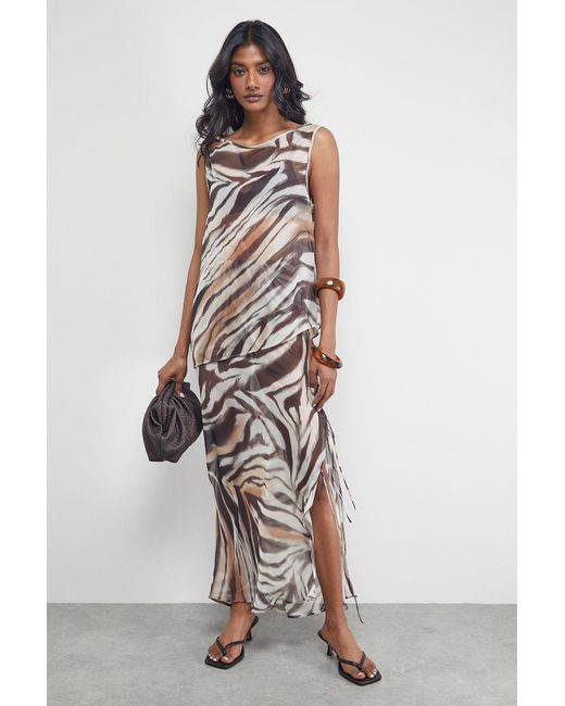 Warehouse White Chiffon Tie Side Column Midi Skirt