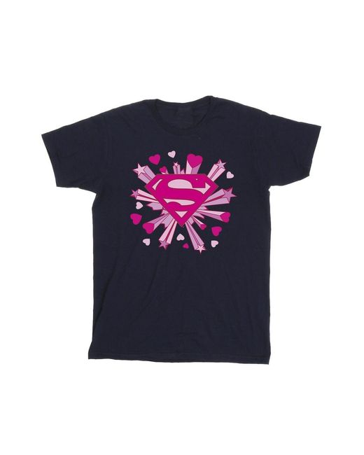 Dc Comics Blue Superman Hearts And Stars Logo T-Shirt Cotton for men