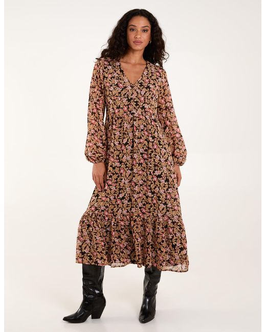 Blue Vanilla Brown Button Through Midi Dress