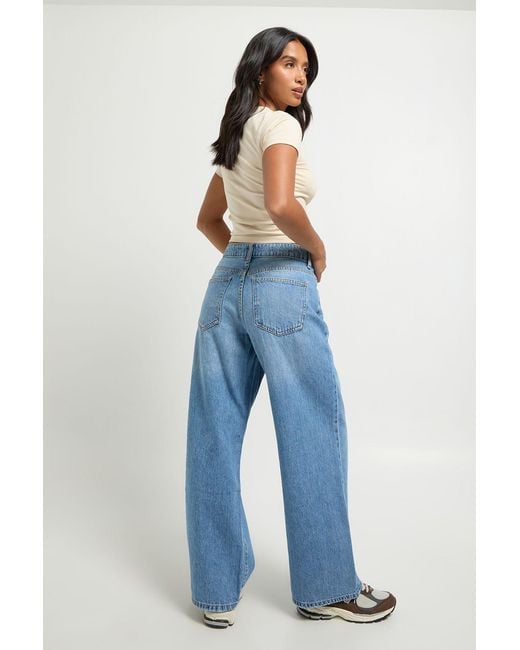 Boohoo Blue Petite Basics High Waist Straight Leg Jean