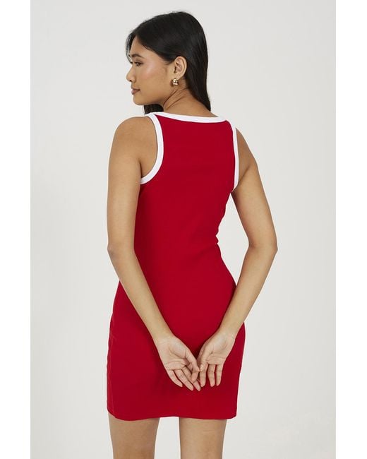Brave Soul Red Cotton Jersey Contrast Piping Bodycon Mini Dress