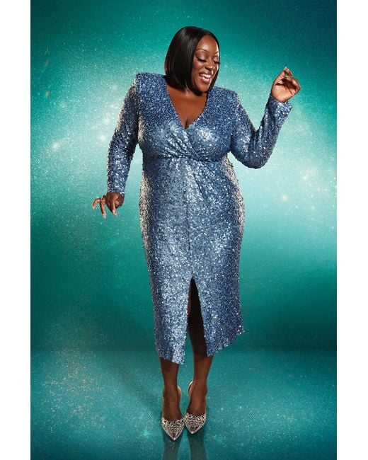 Wallis Blue Square Sequin Twist Midi Dress