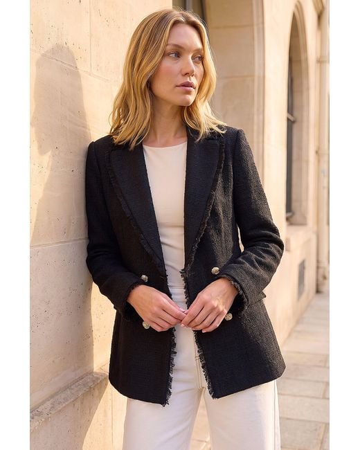 Roman Black Fray Mid Boucle Jacket