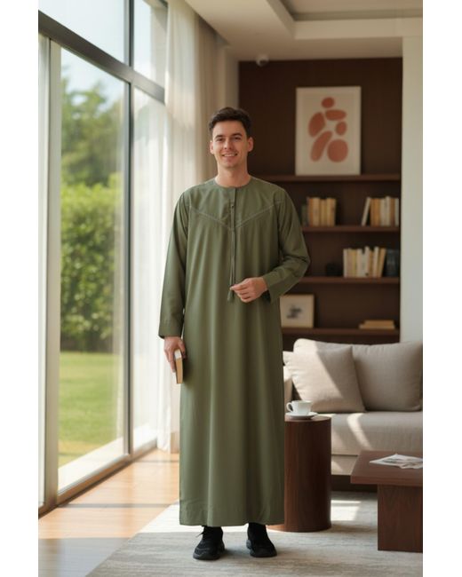 Thobez Green Ramadan Eid Moroccan Jubba Robe Kaftan Djellaba Thobe Lfs -Tt-008 for men