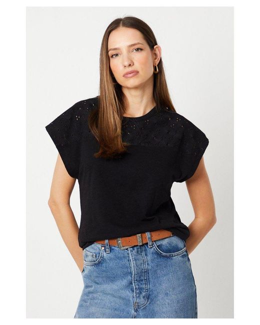 Dorothy Perkins Black Broderie Yoke Insert Top