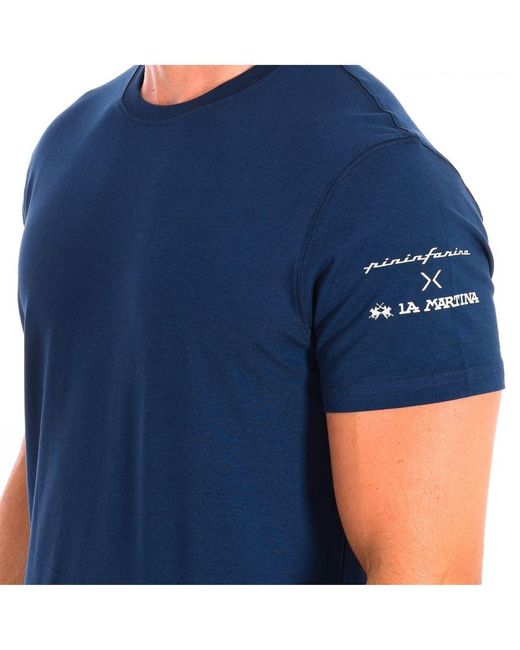 La Martina Blue Short Sleeve T-shirt Rmrp60-js092 Man Cotton for men