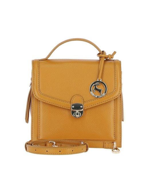 Ashwood Leather Yellow Compact Handbag With Detachable Crossbody Strap