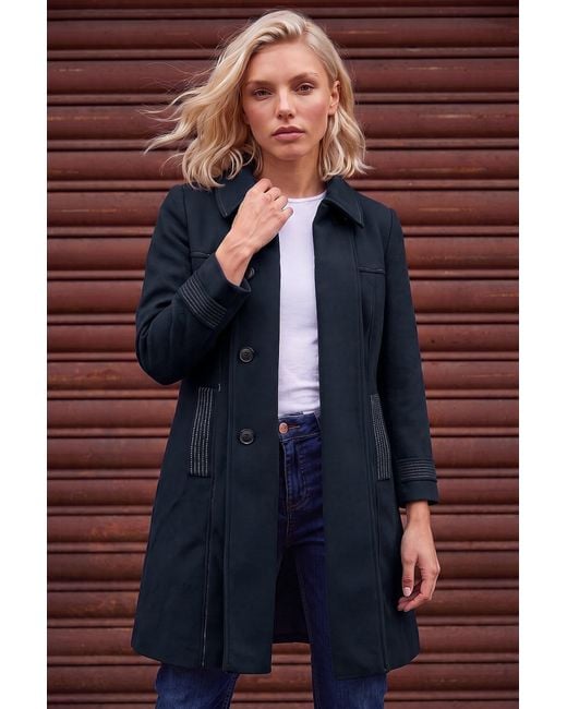 Roman Blue Petite Contrast Double Breasted Coat