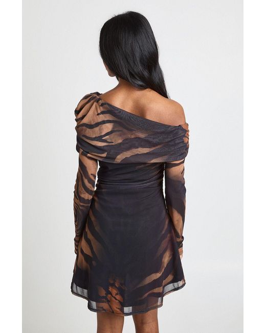 Boohoo Black One Shoulder Tonal Animal Print Mini Dress