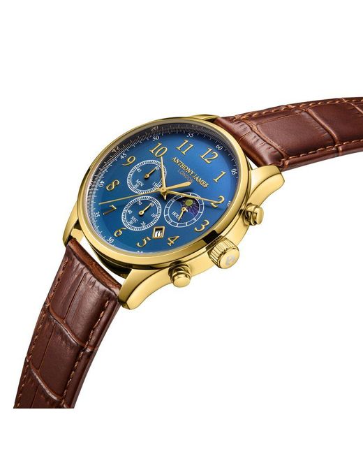 Anthony James Blue Hand Assembled Moonphase Chronograph Leather for men