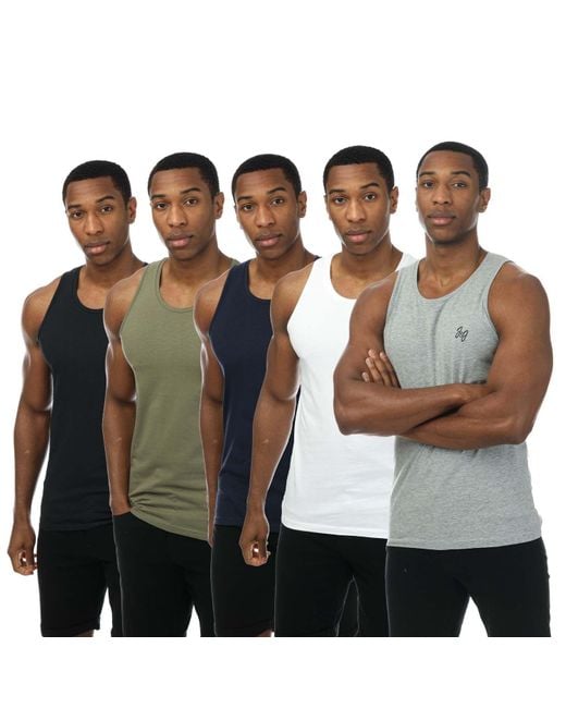 Jack & Jones Black Joseph 5 Pack Vest Tops for men