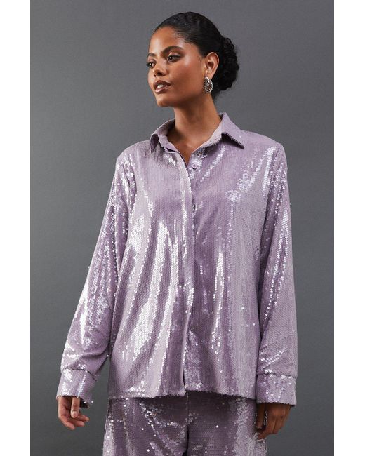 Warehouse Purple Sequin Oversized Shirt