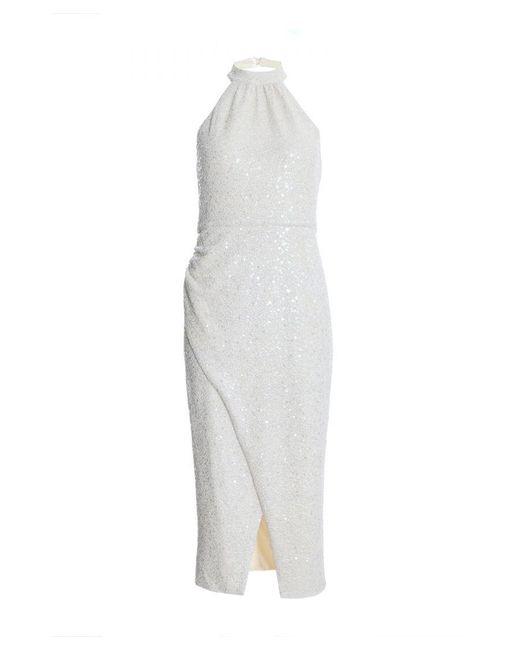 Quiz White Sequin Wrap Midi Dress