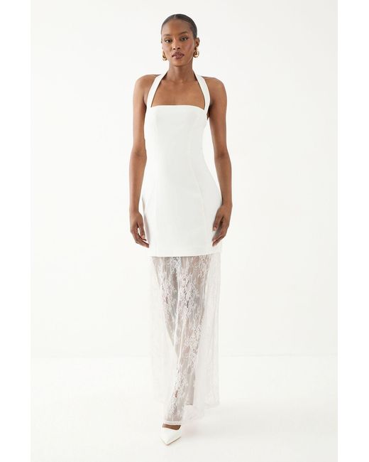 MissPap White Halterneck Lace Skirt Maxi Dress
