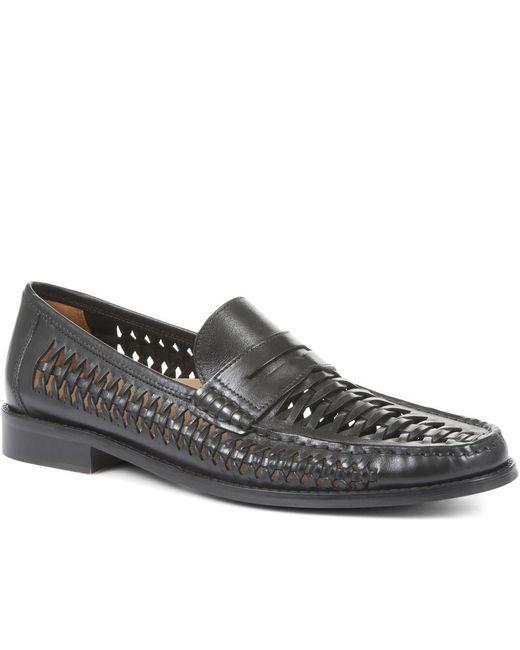 Jones Bootmaker Black Riverside Woven Leather Loafers for men