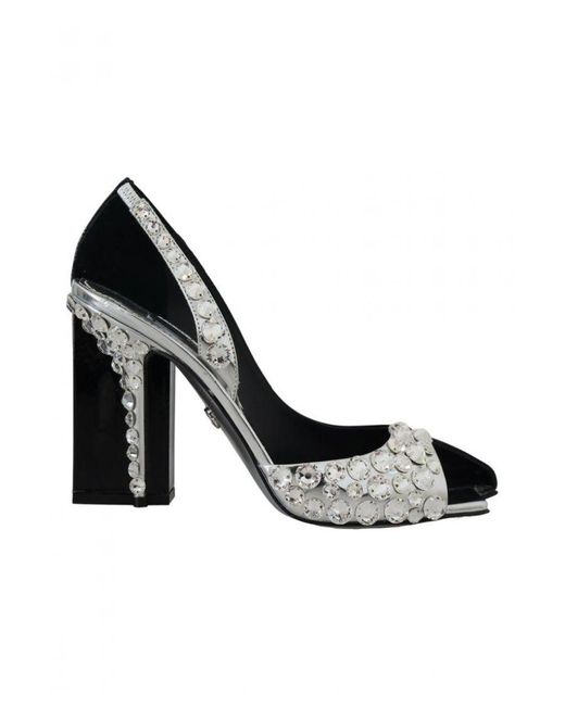 Dolce & Gabbana Black Crystal Double Design High Heels Shoes Leather