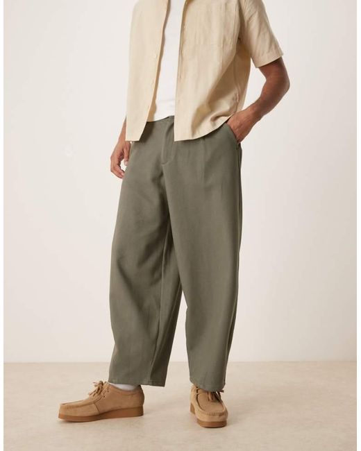 ASOS Natural Barrel Leg Twill Trousers for men