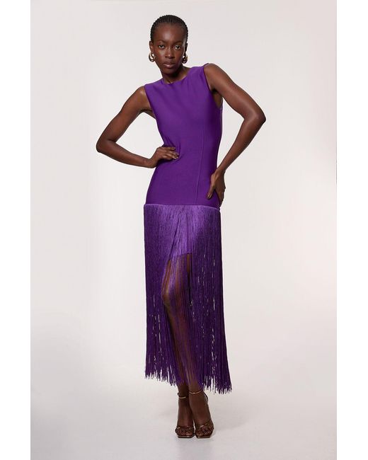 Karen Millen Purple Figure Form Bandage Tassel Hem Knitted Dress