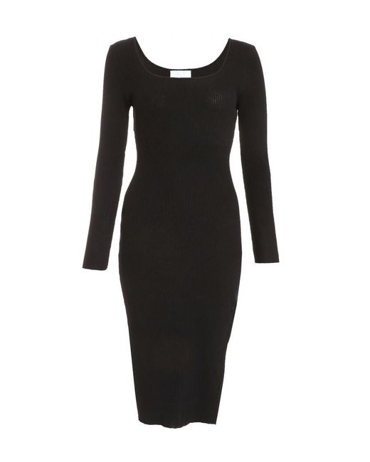 Quiz Black Petite Knit Long Sleeve Bodycon Midi Dress Viscose