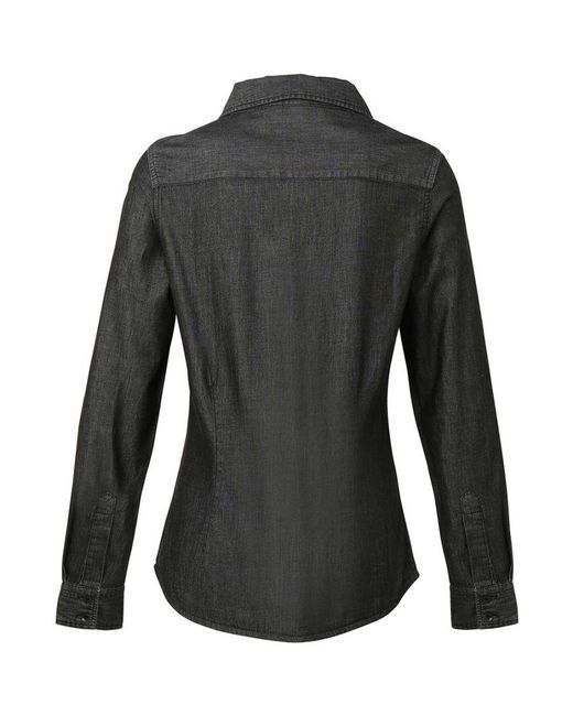 PREMIER Black Ladies Jeans Stitch Long Sleeve Denim Shirt Denim)