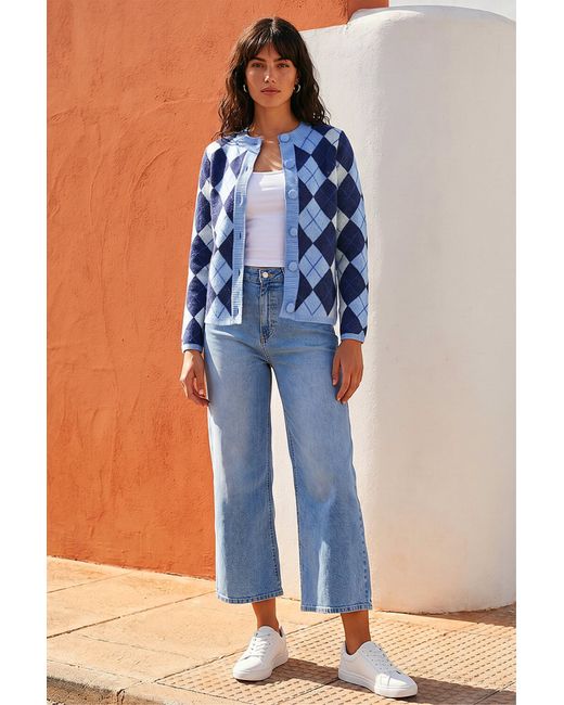 Roman Blue Argyle Buttoned Knit Cardigan