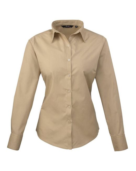 PREMIER Natural Ladies Poplin Long Sleeve Blouse / Plain Work Shirt ()