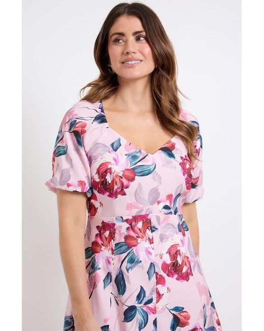 Wallis Red Floral Ottoman Twill Midi Dress