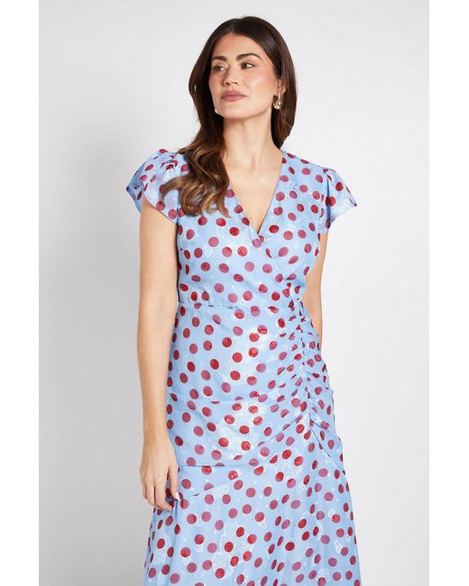 Wallis Blue Polka Dot Print Cape Midi Dress