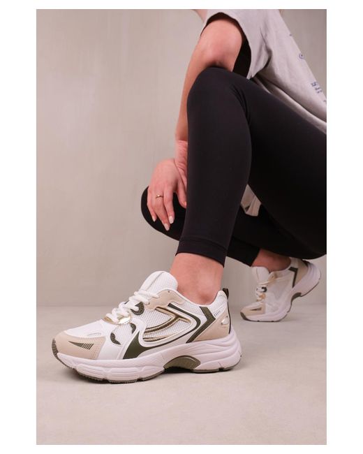 Where's That From White Flex Fashion Lace Up Trainers With Mesh Detail Faux Leather