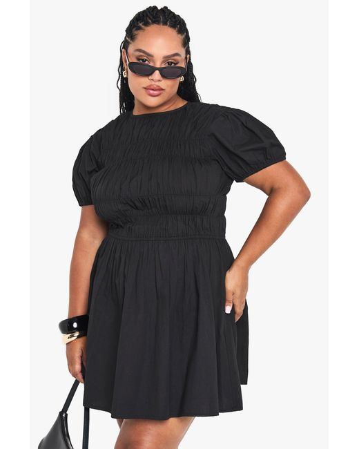 Boohoo Black Plus Cotton Shirred Skater Dress
