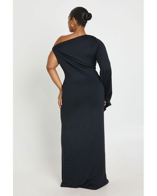 Boohoo Blue Plus Double Layer Asymmetric Trim Detail Maxi Drerss