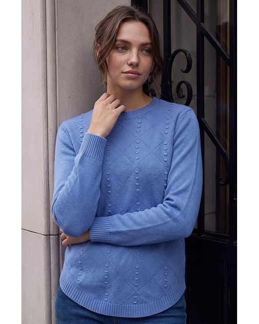 Roman Blue Petite Cable Knit Curved Hem Jumper
