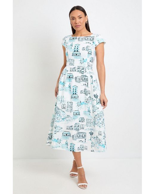 Wallis Blue Printed Ottoman Twill Midi Dress