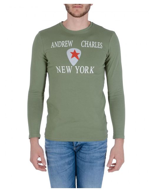 Andrew Charles by Andy Hilfiger Green T-Shirt Ls Selma S14 Cotton for men