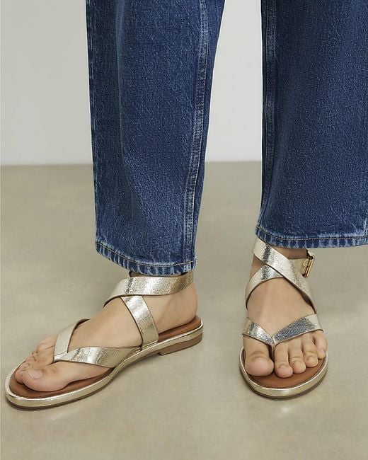 River Island Blue Sandals Cross Strap Toe Thong Buckle Shoes Pu