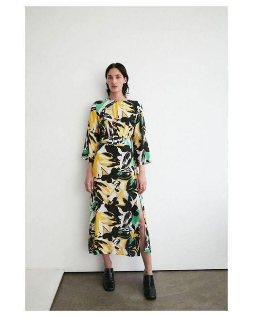 Warehouse White Abstract Floral Belted Midi Dress