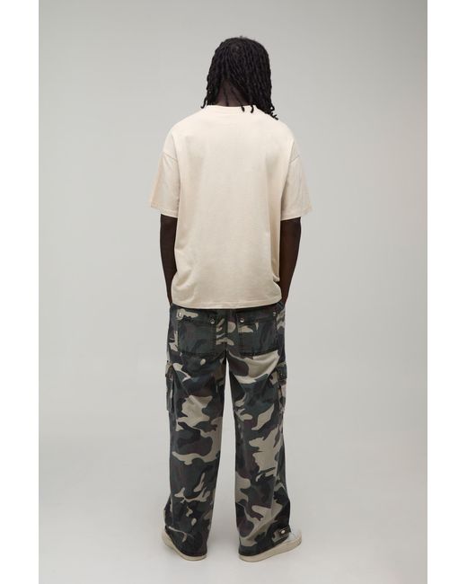 BoohooMAN Black Baggy Fit Camo Print Twill Trousers for men