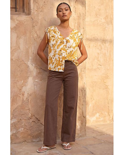 Roman Natural Floral Hotfix Tie Blouse