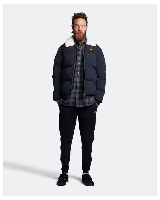 Lyle & Scott Blue Borg Collar Puffer Jacket for men