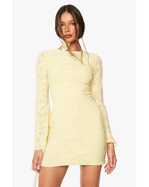 Boohoo Natural Burnout Flare Sleeve Mini Dress