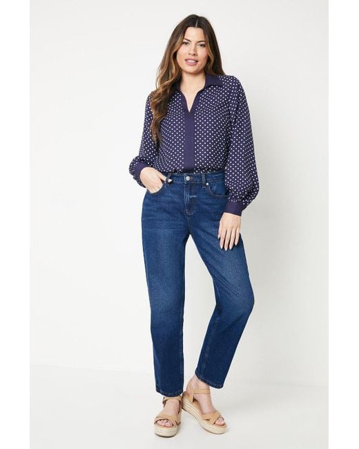 Wallis Blue Spot Print Contrast Tipping Overhead Shirt