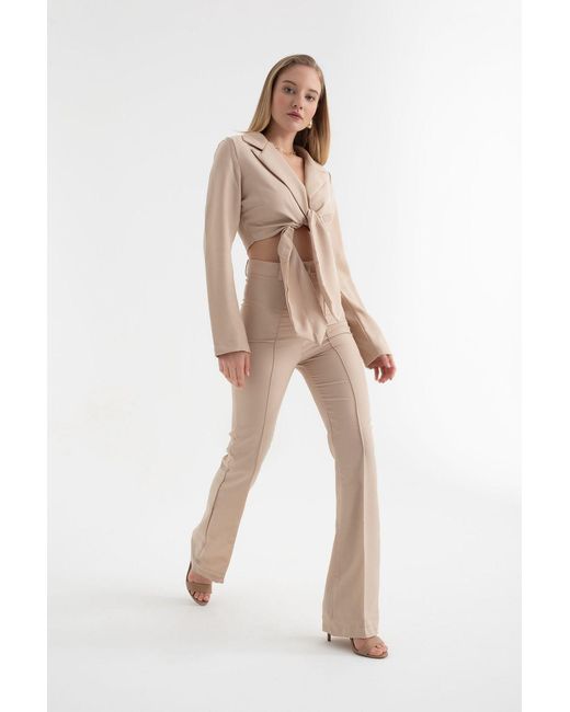 Hiccup Natural Cropped Tie Up Shirt & Straight Leg Trousers Coord
